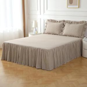 Taupe and White Plaid Queen Bed Skirt