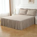Taupe and White Plaid Queen Bed Skirt