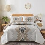 Brown Boho Quilt Set Queen with Pillowcases