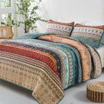 Boho King Quilt Set in Green and Brown