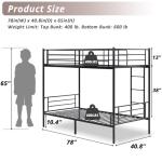 Black Twin Over Twin Metal Bunk Bed with Ladder