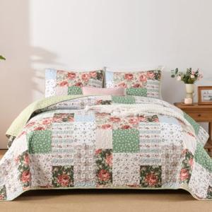 Anibedding Queen Floral Patchwork Quilt Set