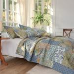 Queen Cotton Comforter Set - Green Patchwork Bedding