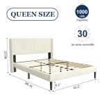 Beige Queen Bed Frame with Tufted Headboard