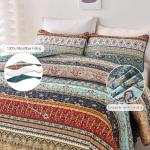 Boho King Quilt Set in Green and Brown