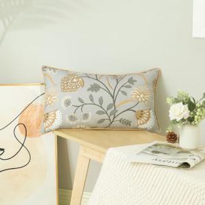 VOGOL Grey Wildflower Lumbar Pillow Cover 12x20 Inch