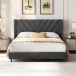 Yaheetech Queen Upholstered Platform Bed, Deep Gray