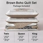 Brown Boho Quilt Set Queen with Pillowcases