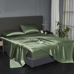 Olive Green Satin Queen Bed Set - 4 Pieces