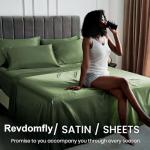 Olive Green Satin Queen Bed Set - 4 Pieces