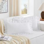 Ruffled White Lumbar Pillow Covers Set of 2