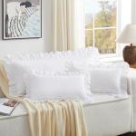 Ruffled White Lumbar Pillow Covers Set of 2