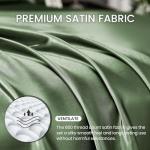 Olive Green Satin Queen Bed Set - 4 Pieces