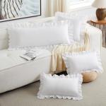 Ruffled White Lumbar Pillow Covers Set of 2