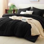 CozyLux King Comforter Set Black, 7 Pieces Bed in a Bag Soft Bedding Comforter Set with Sheets, All Season Boho 7PC Bed Sets with Comforter, Fitted Sheets, Flat Sheets, Pillow Shams and Pillowcases