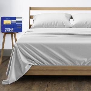 THREAD SPREAD Egyptian Cotton Sheets King Size - 4 Pc 1000 Thread Count Bed Sheet Set, Luxury Egyptian Cotton Cooling Sheet for King Size Bed, Soft Sateen Weave Upto 18" Deep Pocket - Light Grey