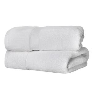 Superior Egyptian Cotton Pile Bath Towel Set of 2, Ultra Soft Luxury Towels, Thick Plush Essentials, Absorbent Heavyweight, Guest Bath, Hotel, Spa, Home Bathroom, Shower Basics, White