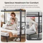 Mixcous Heavy Duty Triple Bunk Bed, Twin Over Twin Over Twin with Guardrails and Ladder, Metal Bunk Bed for 3, 3 Bed Teens and Adults, No Box Spring Needed, Black