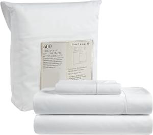 600 TC 100% Mercerized Cotton White Twin Sheet Set - Soft & Cmofy Hotel Like Thick Cotton Bedding Sheets & Pillowcases, Sateen Weave Silky Finish Luxury White Bed Sheets Set