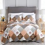 Dinjoy Floral Plaid Reversible Quilt Set Queen