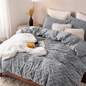 Bedsure Fluffy Gray Flannel Duvet Set, King