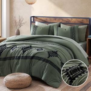 Maireve 7-Piece Olive Green Bedding Set