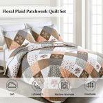 Dinjoy Floral Plaid Reversible Quilt Set Queen