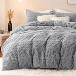 Bedsure Fluffy Gray Flannel Duvet Set, King