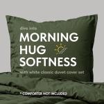 White and Dark Green Queen Duvet Cover Set