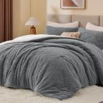Fluffy Sherpa Queen Comforter Set - Grey 3pc