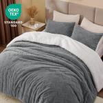 Fluffy Sherpa Queen Comforter Set - Grey 3pc