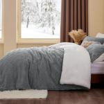 Fluffy Sherpa Queen Comforter Set - Grey 3pc