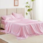 Pink Satin Twin Sheet Set with Deep Pockets