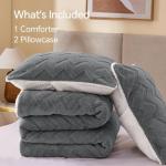 Fluffy Sherpa Queen Comforter Set - Grey 3pc