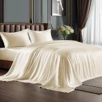 Luxury Beige Satin Queen Bed Set, 4 Pieces
