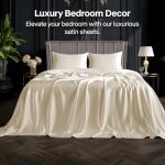 Luxury Beige Satin Queen Bed Set, 4 Pieces