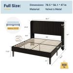 Velvet Full Bed Frame with Tufted Headboard