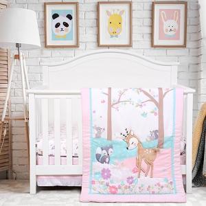 Woodland Baby Girl Crib Bedding Set - 3 Pieces