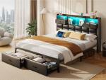 Rolanstar Double Bed Frame with Drawers and LED Light