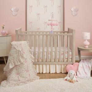 Coquette Floral Pink Bows Baby Crib Set