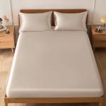 Beige Satin Queen Bed Sheet Set with Pillowcases