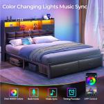 Rolanstar Double Bed Frame with Drawers and LED Light