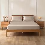 Beige Satin Queen Bed Sheet Set with Pillowcases