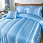 Silk Like Blue Comforter Set with Sheet Sets Full 8 Pieces Satin Bedding Silky Bed-in-a-Bag Luxury Hotel Light Blue with 1 Cushion Cover