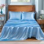 Silk Like Blue Comforter Set with Sheet Sets Full 8 Pieces Satin Bedding Silky Bed-in-a-Bag Luxury Hotel Light Blue with 1 Cushion Cover