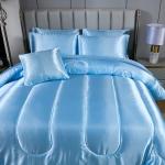 Silk Like Blue Comforter Set with Sheet Sets Full 8 Pieces Satin Bedding Silky Bed-in-a-Bag Luxury Hotel Light Blue with 1 Cushion Cover