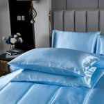 Silk Like Blue Comforter Set with Sheet Sets Full 8 Pieces Satin Bedding Silky Bed-in-a-Bag Luxury Hotel Light Blue with 1 Cushion Cover