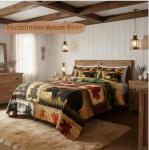 Rustic Farmhouse Bedding Comforter Sets Queen Size, Retro Cabin Lodge Bedding Sets, Hunting Bear Deer Comforter Set, Country Maple Leaves Duvet Insert, Rustic Woodland Pine Tree Quilt, Red Brown