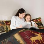 Rustic Farmhouse Bedding Comforter Sets Queen Size, Retro Cabin Lodge Bedding Sets, Hunting Bear Deer Comforter Set, Country Maple Leaves Duvet Insert, Rustic Woodland Pine Tree Quilt, Red Brown