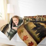 Rustic Farmhouse Bedding Comforter Sets Queen Size, Retro Cabin Lodge Bedding Sets, Hunting Bear Deer Comforter Set, Country Maple Leaves Duvet Insert, Rustic Woodland Pine Tree Quilt, Red Brown